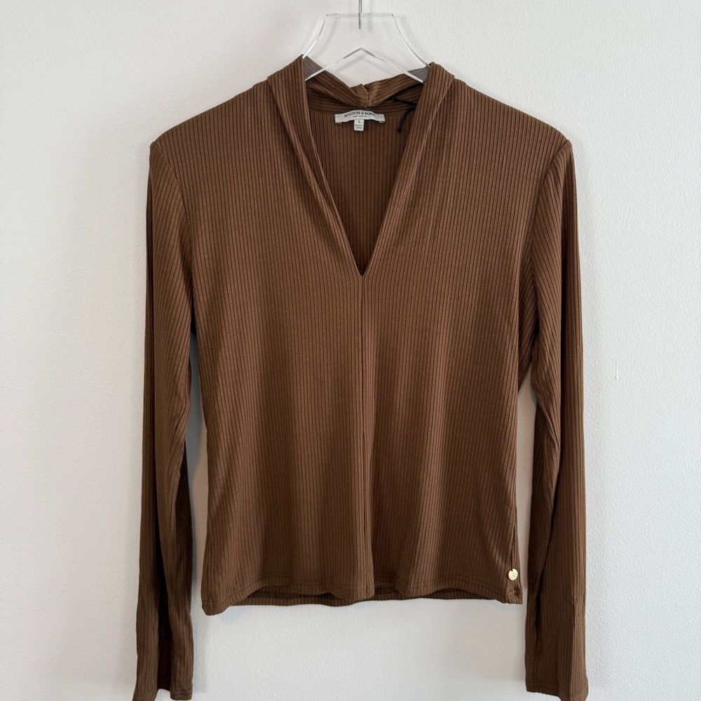 New Scotch & Soda Top size S Brown Ribbed Long Sleeve
